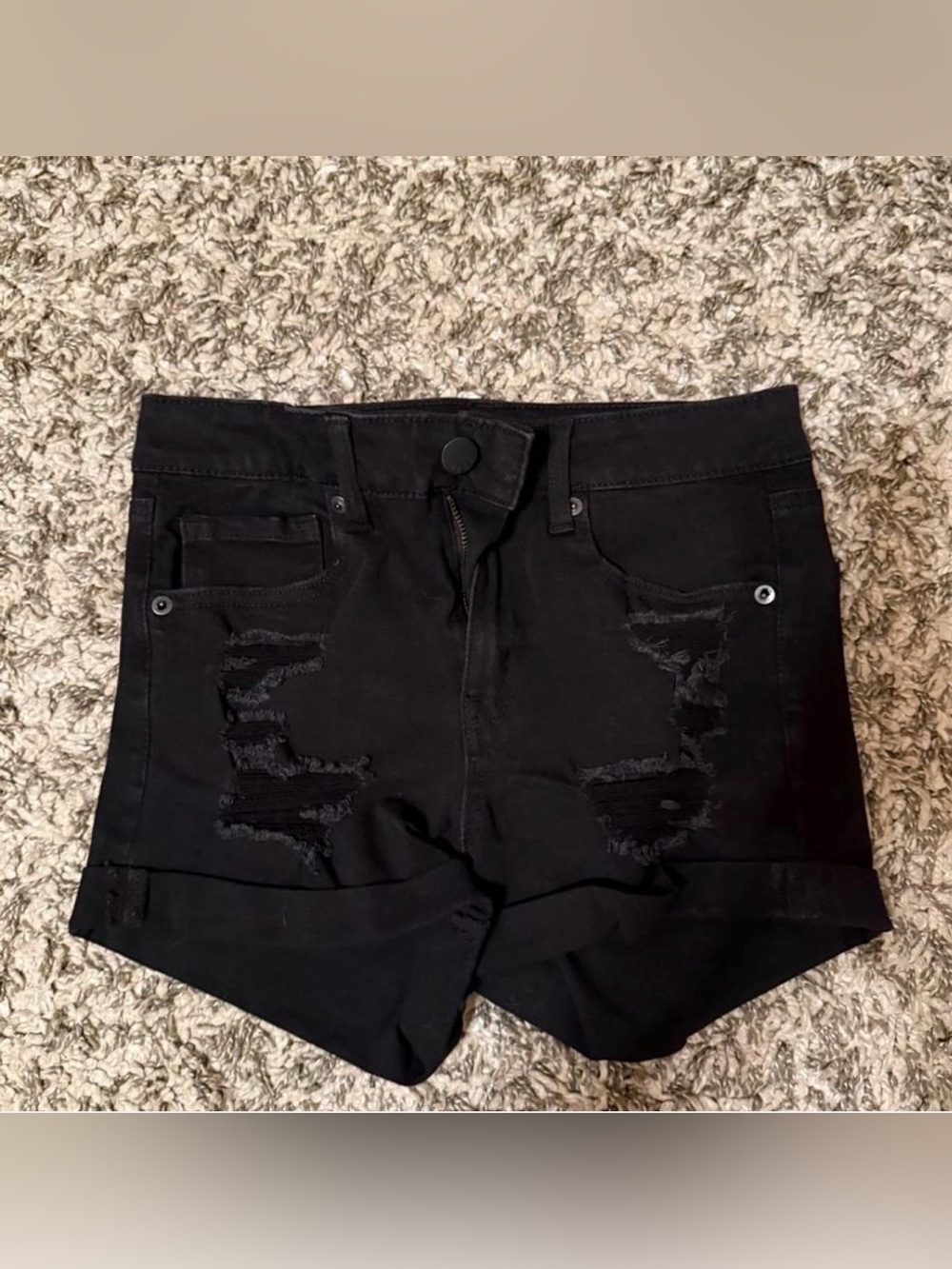 AERO Black Distressed Women's Jean Shorts